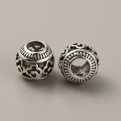 Tibetan Style Alloy European Beads, Large Hole Beads, Rondelle with Flower, Antique Silver, 11x9.5mm, Hole: 4.5mm(FIND-TAC0002-065G-01)