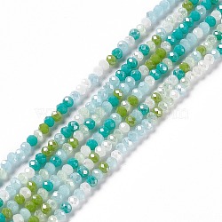 Electroplate Glass Beads Strands, AB Color Plated, Faceted, Abacus, Green, 3x2.5mm, Hole: 0.7mm, about 185pcs/strand, 17.32 inch(44cm)(EGLA-S192-001A-B10)