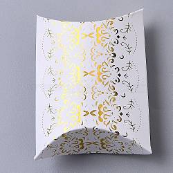 Paper Pillow Candy Boxes, for Wedding Favors Baby Shower Birthday Party Supplies, Rectangle, Gold, Floral Pattern, Fold: 9.1x6.3x2.65cm, Unfold: 11.3x6.9x0.1cm(X-CON-I009-13B)