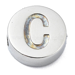 Tarnish Resistant 304 Stainless Steel Beads, Flat Round with Letter, Stainless Steel Color, Letter C, 8x3mm, Hole: 1.6mm(STAS-H219-15P-C)