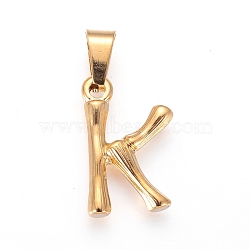 304 Stainless Steel Pendants, Bamboo Style, Letter, Golden Color, Letter.K, 19.5x12x3mm, Hole: 3x7mm(X-STAS-F235-01G-K)