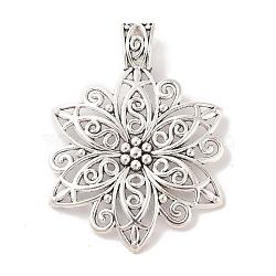 Tibetan Style Alloy Focal Pendants, Lead Free and Cadmium Free, Fancy Filigree Flower, Antique Silver, 64x46.5x1.5mm, Hole: 11x8mm(X-LF9727Y)