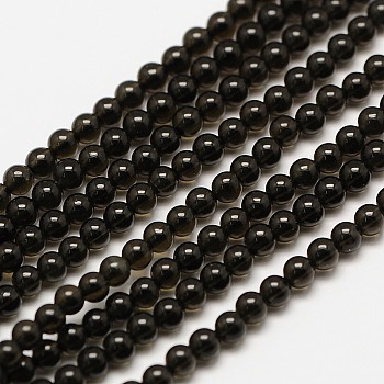 Natural Obsidian Round Bead Strands, 2mm, Hole: 0.8mm, about 184pcs/strand, 16 inch