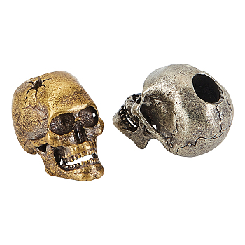 2Pcs 2 Colors Brass Beads, Skull, Mixed Color, 21.5x14x19mm, Hole: 6mm, 1pc/color