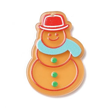Printed Acrylic Pendants, for Christmas, Snowman Pattern, 39.5x28x2mm, Hole: 1.6mm
