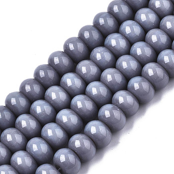 Opaque Solid Color Glass Beads Strands, Rondelle, Light Steel Blue, 10.5x7mm, Hole: 1.2mm, about 56~58pcs/Strand, 15-1/2 inch~16-1/8 inch(39.5~41cm)