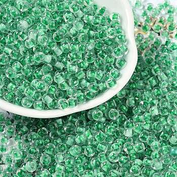 Transparent Inside Colours Glass Seed Beads, Round Hole, Round, Medium Spring Green, 4x3mm, Hole: 1.4mm, about 6428pcs/pound