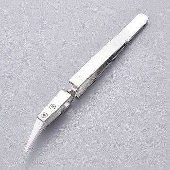 Stainless Steel Beading Tweezers, with Porcelain, Stainless Steel Color, 13.4~13.5x0.95cm