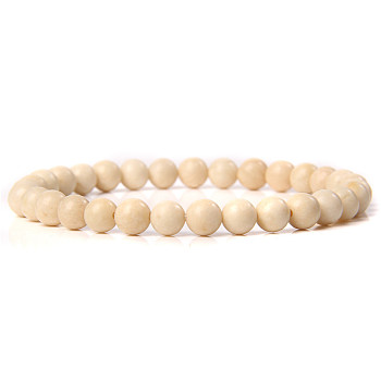 Natural Fossil Round Beaded Stretch Bracelet, 