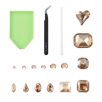 DIY Diamond Painting Kits, including Glass Pointed Rhinestone & Cabochons, Stainless Steel Tweezers, Tray Plate and Rhinestone Picker Dotting Pencil, Mixed Color