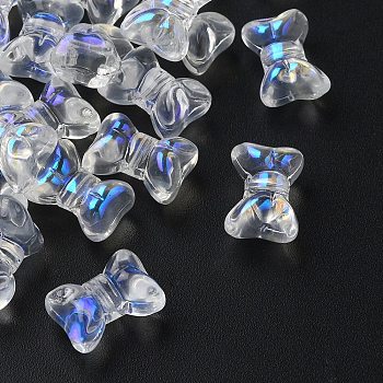 35Pcs Transparent Spray Painted Glass Beads, Bowknot, Clear AB, 10x14x8mm, Hole: 1mm