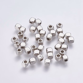 CCB Plastic Beads, Cube, Platinum, 4x3.5x3.5mm, Hole: 2mm