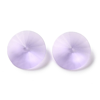 Frosted Glass Rhinestone Cabochons, Faceted, Pointed Back, Flat Round, Violet, 12x5mm