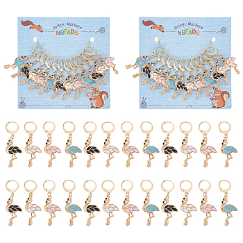 Flamingo Stitch Markers, Alloy Enamel Crochet Leverback Hoop Charms, Locking Stitch Marker with Wine Glass Charm Ring, Mixed Color, 4.5cm, 4 colors, 3pcs/color, 12pcs/set