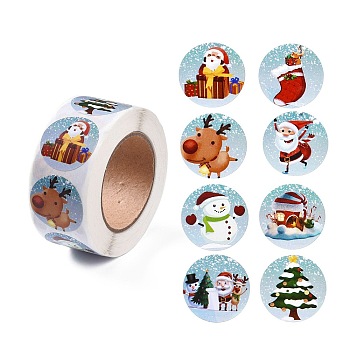 8 Patterns Christmas Round Dot Self Adhesive Paper Stickers Roll, Christmas Decals for Party, Decorative Presents, Light Sky Blue, 25mm, about 500pcs/roll