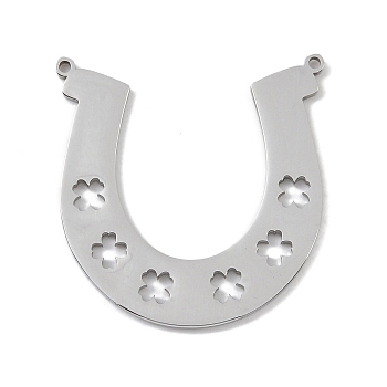 Non-Tarnish 304 Stainless Steel Pendants, Laser Cut, Horseshoe with Clover Charm, Stainless Steel Color, 30x29x1mm, Hole: 1mm