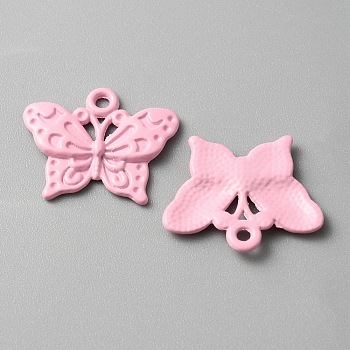 Baking Painted Alloy Pendants, Butterfly Charm, Pink, 16.5x20x2mm, Hole: 1.5mm