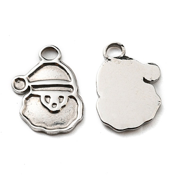 304 Stainless Steel Charms, Manual Polishing, Christmas Theme, Santa Claus, Stainless Steel Color, 15x11x2mm, Hole: 2mm