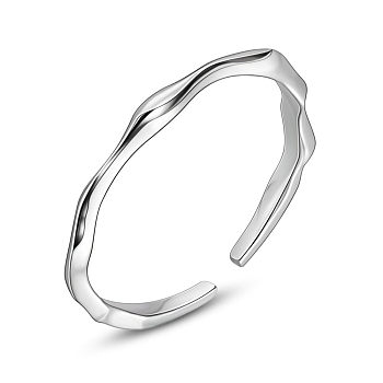 SHEGRACE Rhodium Plated 925 Sterling Silver Cuff Rings, Open Rings, Platinum, Size 7, 17mm