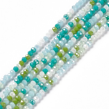Electroplate Glass Beads Strands, AB Color Plated, Faceted, Abacus, Green, 3x2.5mm, Hole: 0.7mm, about 185pcs/strand, 17.32 inch(44cm)