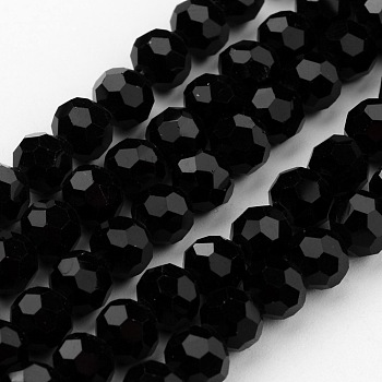 Transparent Glass Bead Strands, Imitate Austrian Crystal, Faceted(32 Facets), Round, Black, 6mm, Hole: 1mm, about 96~98pcs/strand, 20~21 inch
