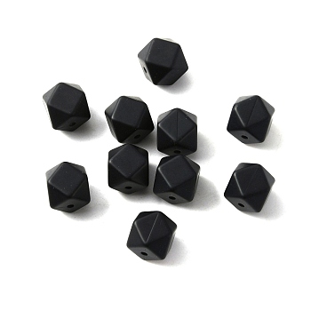 Silicone Beads, DIY Nursing Necklaces and Bracelets Making, Chewing Pendants For Teethers, Octagon, Black, 14x14x14mm, Hole: 2mm