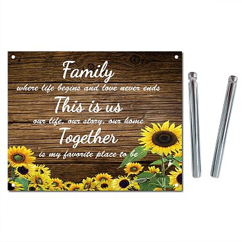 CREATCABIN MDF Wooden Hanging Wall Board Decorations & Iron Hardware Photo Album Binding Screw, Rectangle with Word, Sunflower Pattern, 250x200x5mm