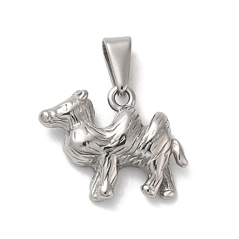 304 Stainless Steel Pendants, Camel Charm, Stainless Steel Color, 16x21.5x5.5mm, Hole: 7.5x3mm
