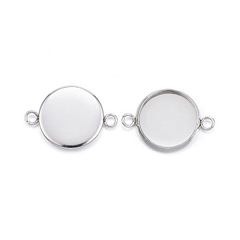 304 Stainless Steel Cabochon Connector Settings, Plain Edge Bezel Cups, Flat Round, Stainless Steel Color, Tray: 12mm, 20x13x2mm, Hole: 2mm