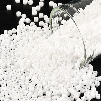 Cylinder Seed Beads, Opaque Colours Luster, Uniform Size, White, 2x1.5mm, Hole: 0.8mm, about 40000pcs/bag, about 450g/bag