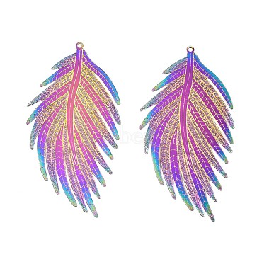 Multi-color Feather 201 Stainless Steel Big Pendants