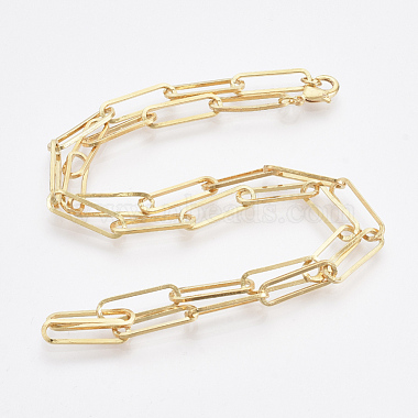 Brass Flat Oval Paperclip Chain Necklace Making(MAK-S072-07A-G)-2