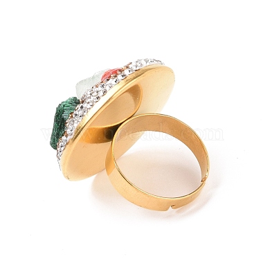 Natural & Synthetic Mixed Gemstone Irregular Beaded Adjustable Ring with Crystal Rhinestone(G-I330-10G)-4