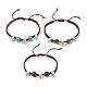 3Pcs Natural Tiger Eye & Lava Rock & Synthetic Turquoise Braided Bead Bracelets Set with Alloy Skull(BJEW-JB08114-02)-1