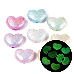 Luminous Opaque UV Plating Acrylic Beads, Iridescent, Textured Heart, Glow in the Dark, Mixed Color, 16x21x9.5~10.5mm, Hole: 2mm(OACR-Q204-21)