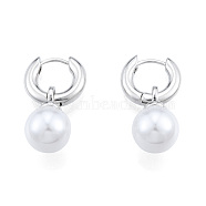 ABS Plastic Pearl Dangle Hoop Earrings, Brass Jewelry for Women, Nickel Free, Real Platinum Plated, 29x16x3.5mm, Pin: 1mm(EJEW-N011-106P)