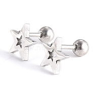 201 Stainless Steel Barbell Cartilage Earrings, Screw Back Earrings, with 304 Stainless Steel Pins, Star, Stainless Steel Color, 8.5x8.5x2mm, Pin: 1mm(EJEW-R147-09)