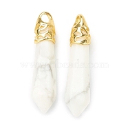 Bullet Natural Howlite Pendants, with Platinum Tone Alloy Findings, 33~40x8~10mm, Hole: 3x2mm(G-E332-C40-G)