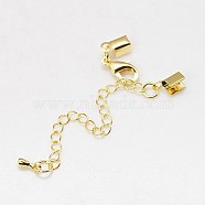 Iron Chain Extender, with Brass Folding Crimp Ends, Golden, Chains: 56~62mm long, Lobster Clasp: 12x8x3mm, End: 9x4mm, Iron Circle: 3mm inner diameter.(KK-G149-G)