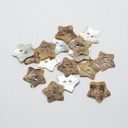 2-Hole Star Mother of Pearl Buttons, Akoya Shell Button, Camel, 19x1~2mm, Hole: 2mm; about 432pcs/bag(SHEL-N033-03)