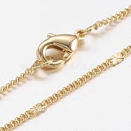 Brass Chain Necklaces, Curb Chain, with Lobster Claw Clasps, Real 18K Gold Plated, 17.7 inch(45cm)(MAK-L009-12G)