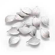 304 Stainless Steel Charms, Leaf, Stainless Steel Color, 13.8x8x0.7mm, Hole: 1mm(X-STAS-F222-010)