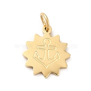 Ion Plating(IP) 304 Stainless Steel Charms, with Jump Ring, Flower with Anchor Pattern, Real 14K Gold Plated, 11.5x10x0.8mm, Hole: 3mm(STAS-G295-35G)