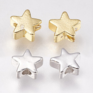 Brass Beads, Star, Mixed Color, 6x6x2.5~3.3mm, Hole: 1mm(KK-E735-27)