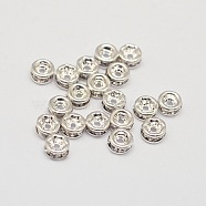 Rack Plating Rondelle Brass Grade A Rhinestone Spacer Beads, Silver Color Plated, 3x1.8mm, Hole: 0.5mm(X-RB-D300-S)