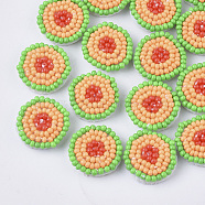 Glass Seed Beads Cabochons, Cluster Beads, with Non-Woven Fabric, Flat Round, Orange, 17~18x3.5~4mm(FIND-S321-03G)