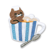 Computerized Embroidery Polyester Self-Adhesive/Sew on Patches, Costume Accessories, Appliques, Beaver In the Cup Shape, Deep Sky Blue, 51x46mm(FABR-PW0001-187B)