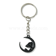 Alloy Moon Pendant Keychain, with Iron Split Key Rings, Skull, 7.9cm(KEYC-JKC00720-01)