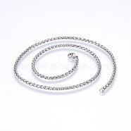 304 Stainless Steel Wheat Chain Necklaces, with Lobster Claw Clasps, Stainless Steel Color, 17.7 inch(45cm), 3mm(NJEW-F227-05P-01)