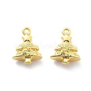 Brass Micro Pave Cubic Zirconia Pendants, Chrismas Tree Charms, Real 18K Gold Plated, 13x10x5mm, Hole: 1.4mm(KK-U049-02G)